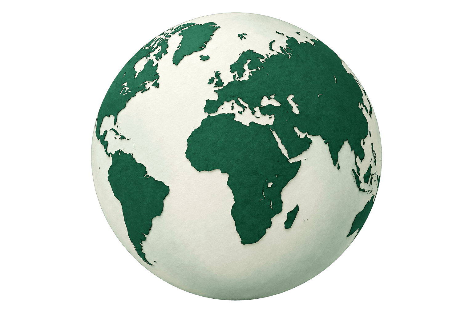 An illustrated green and ivory globe.